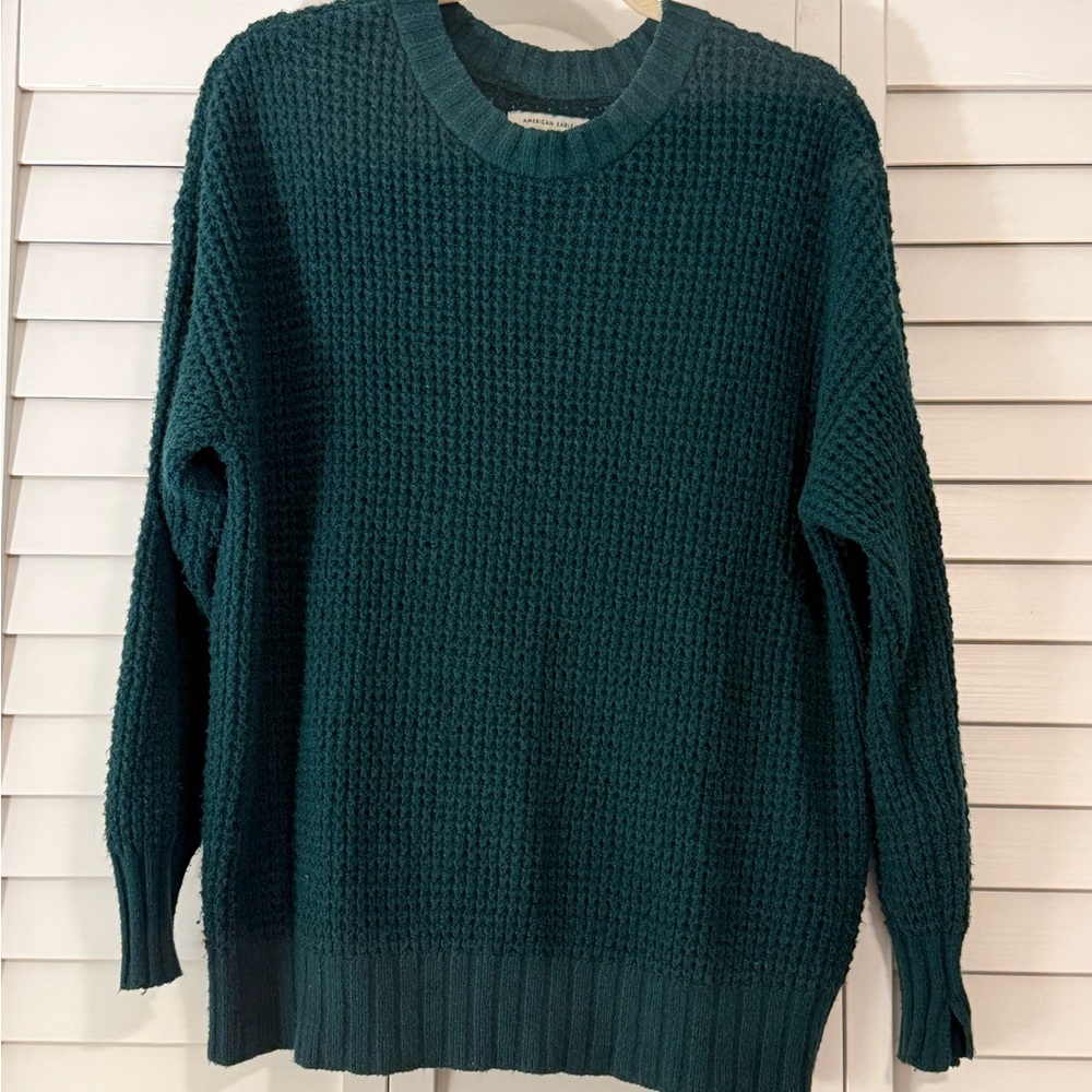 Women Oversized American Eagle Teal Green Crew Neck Sweater
